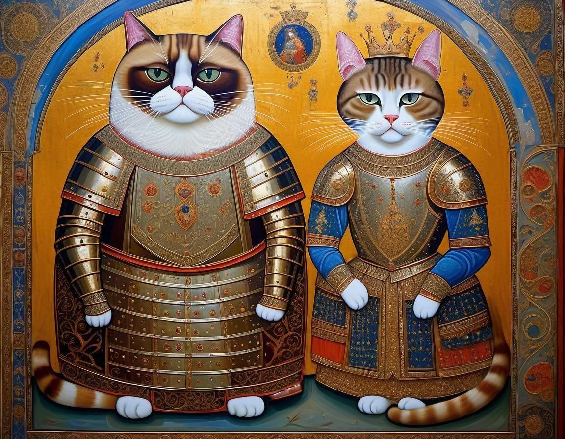 Medieval feline couple