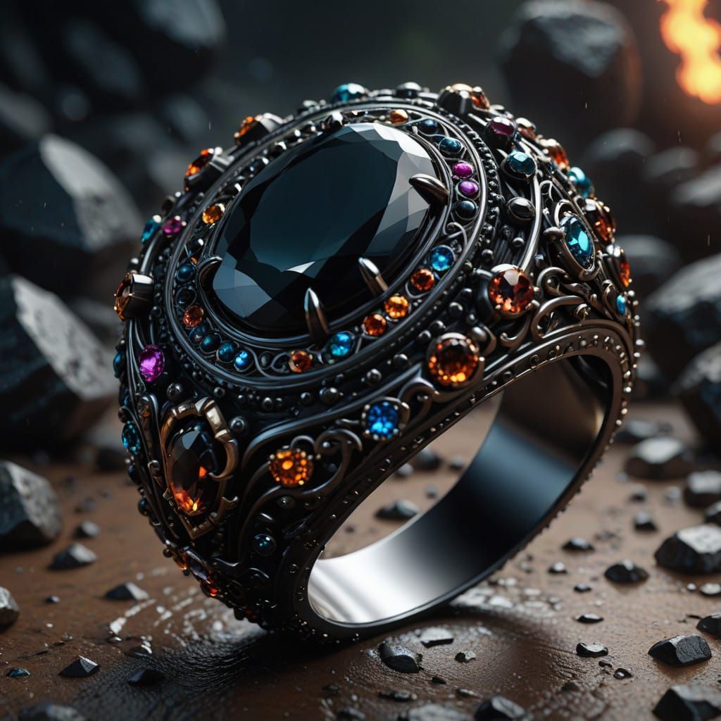 Ethereal Black Gem Soul Ring in Fantasy Concept Art