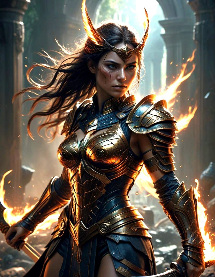 Amazon Warrior Engages Eternal Battle Against Darkness