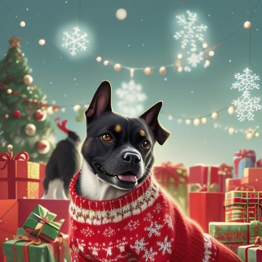 Anthropomorphic Dog in Whimsical Ugly Christmas Sweater