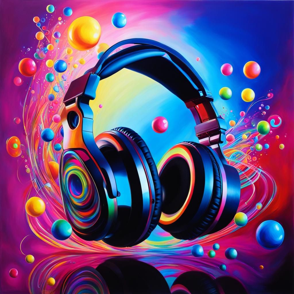 Holographic Headphones in Acrylic Paint with Bubbles