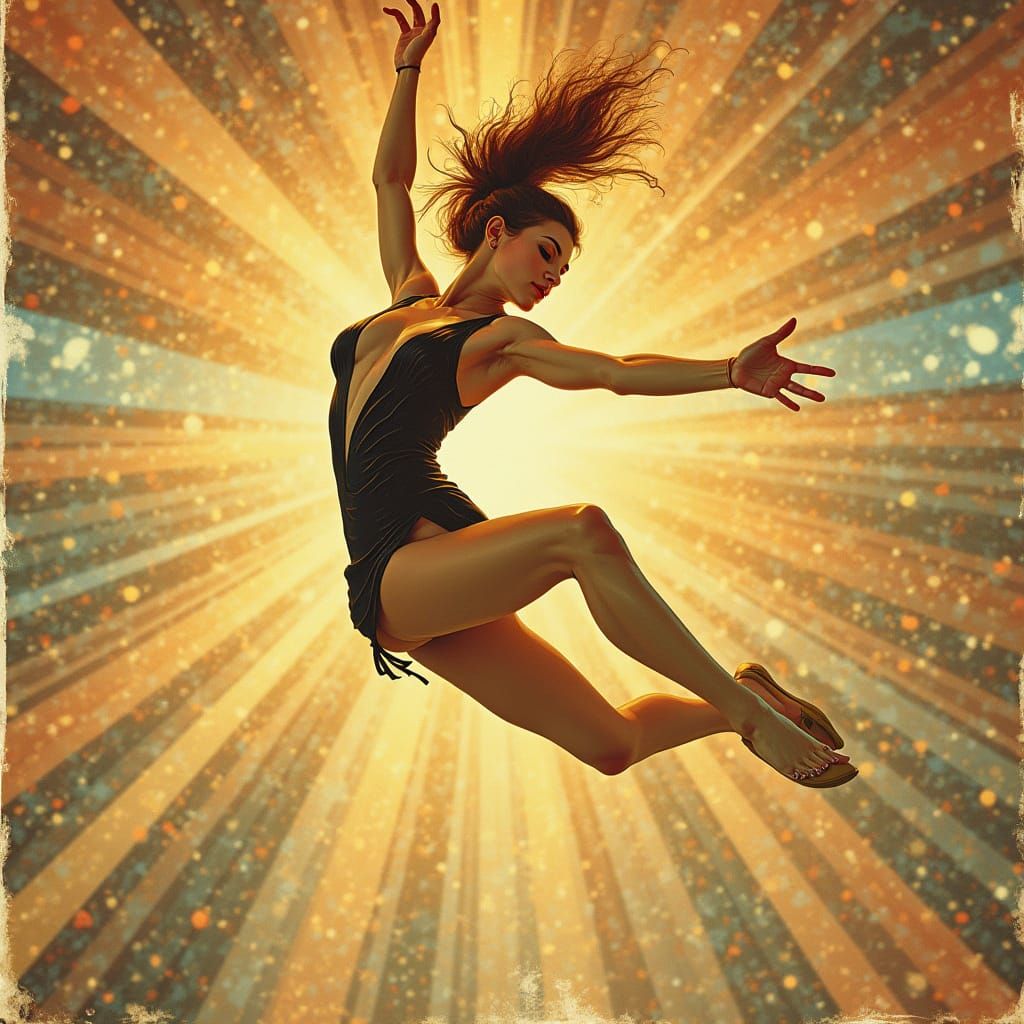 Ethereal Female Gymnast in a Futuristic Art Nouveau Setting