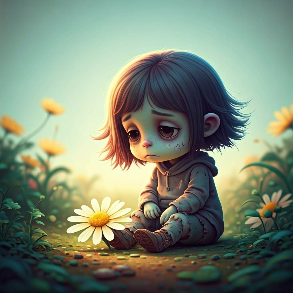 Whimsical Ghoul Surrounded by Vibrant Blooms in Dreamlike Di...