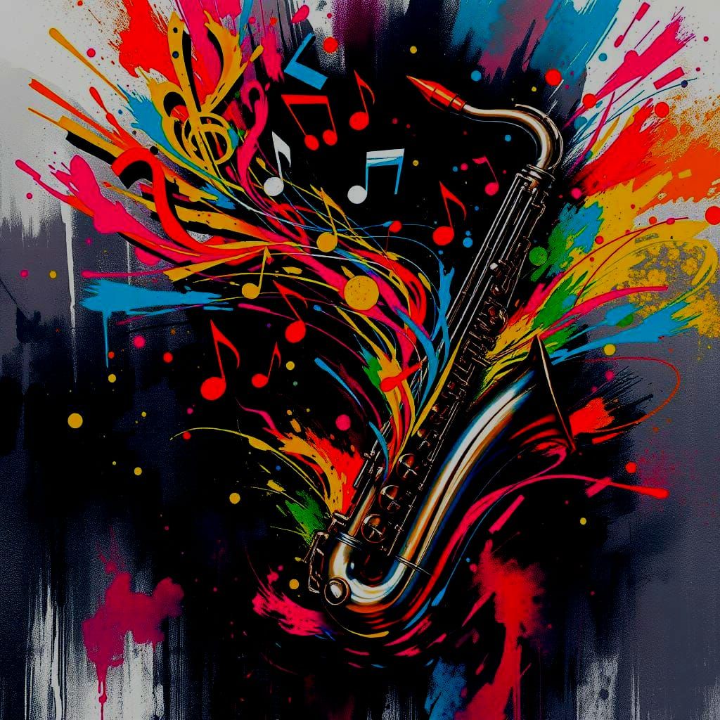Dynamic Musical Notes Graffiti Art Composition
