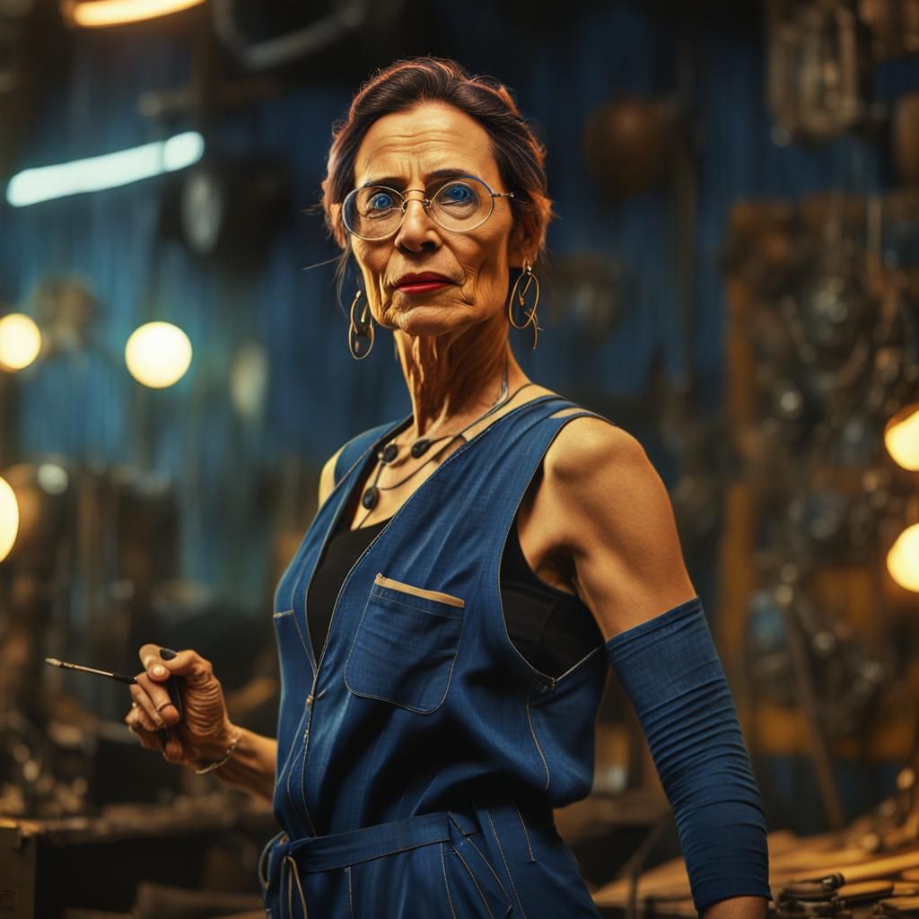 Detailed Portrait of Mechanic Girl with Tools