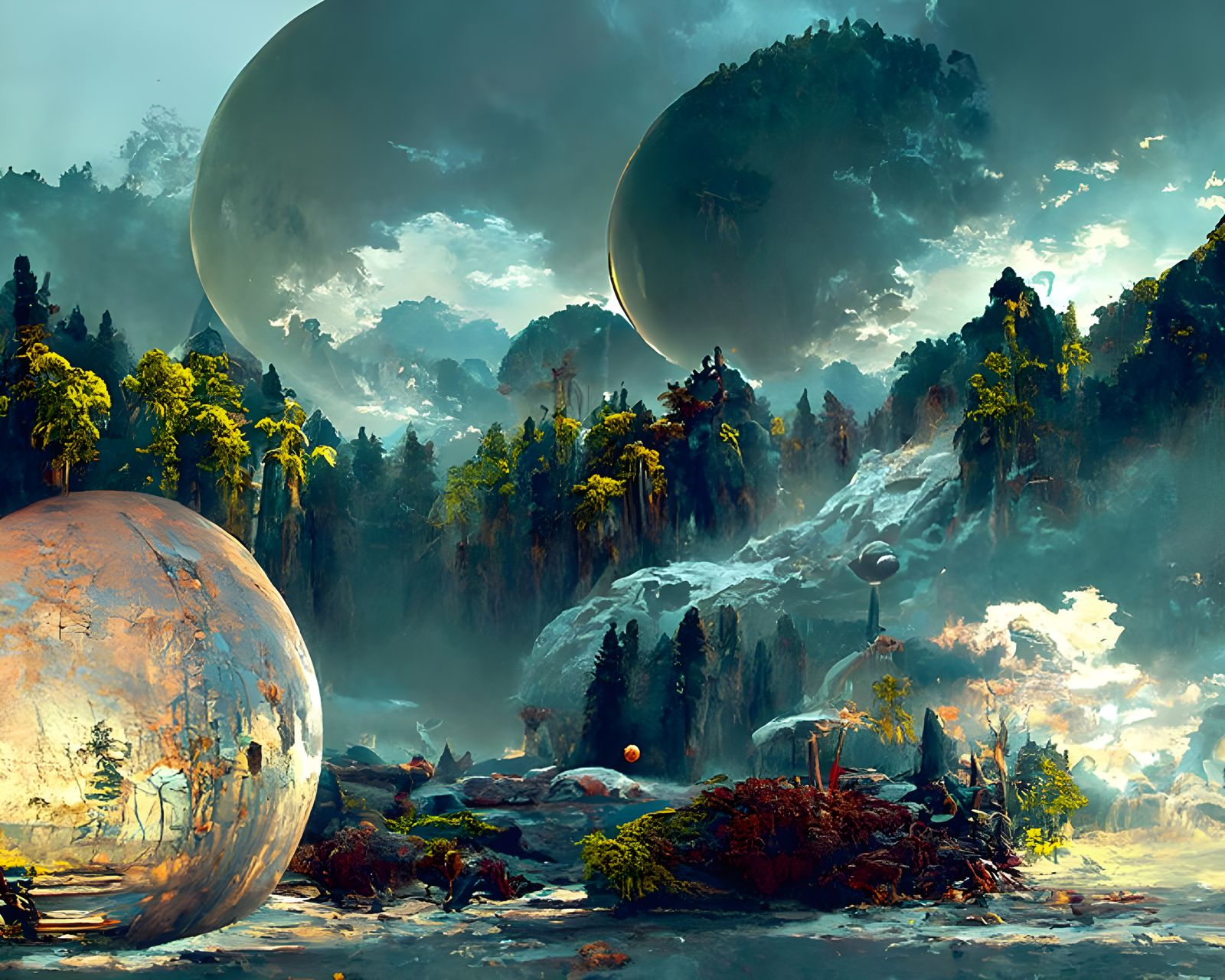 Mystical Alien Moonrise Fantasy Concept Art