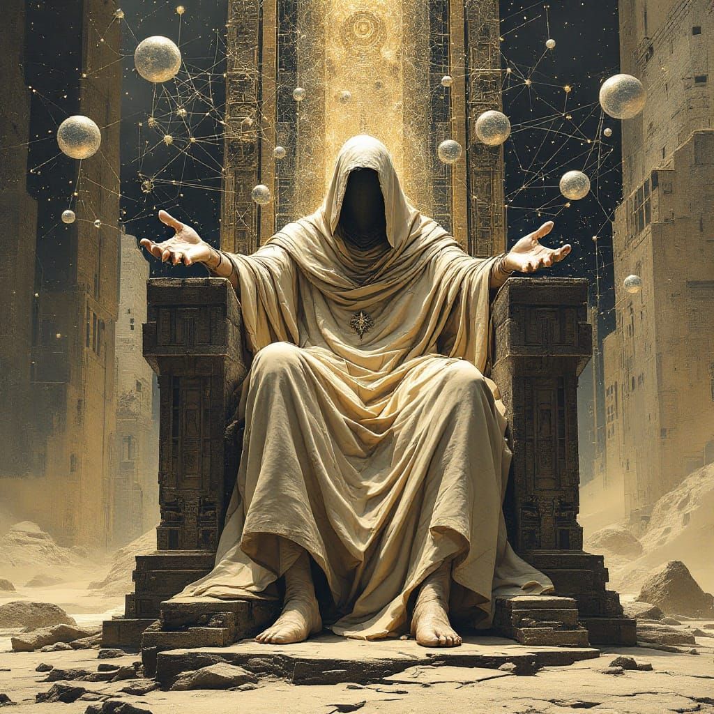 Mythical Deity Mnemos on Mirrored Blueprint Throne