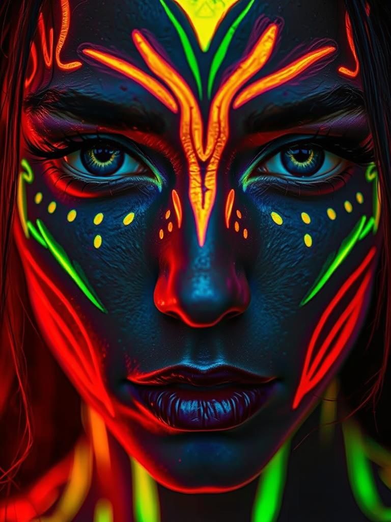 Alien Beauty: Woman's Face with Fluorescent Markings