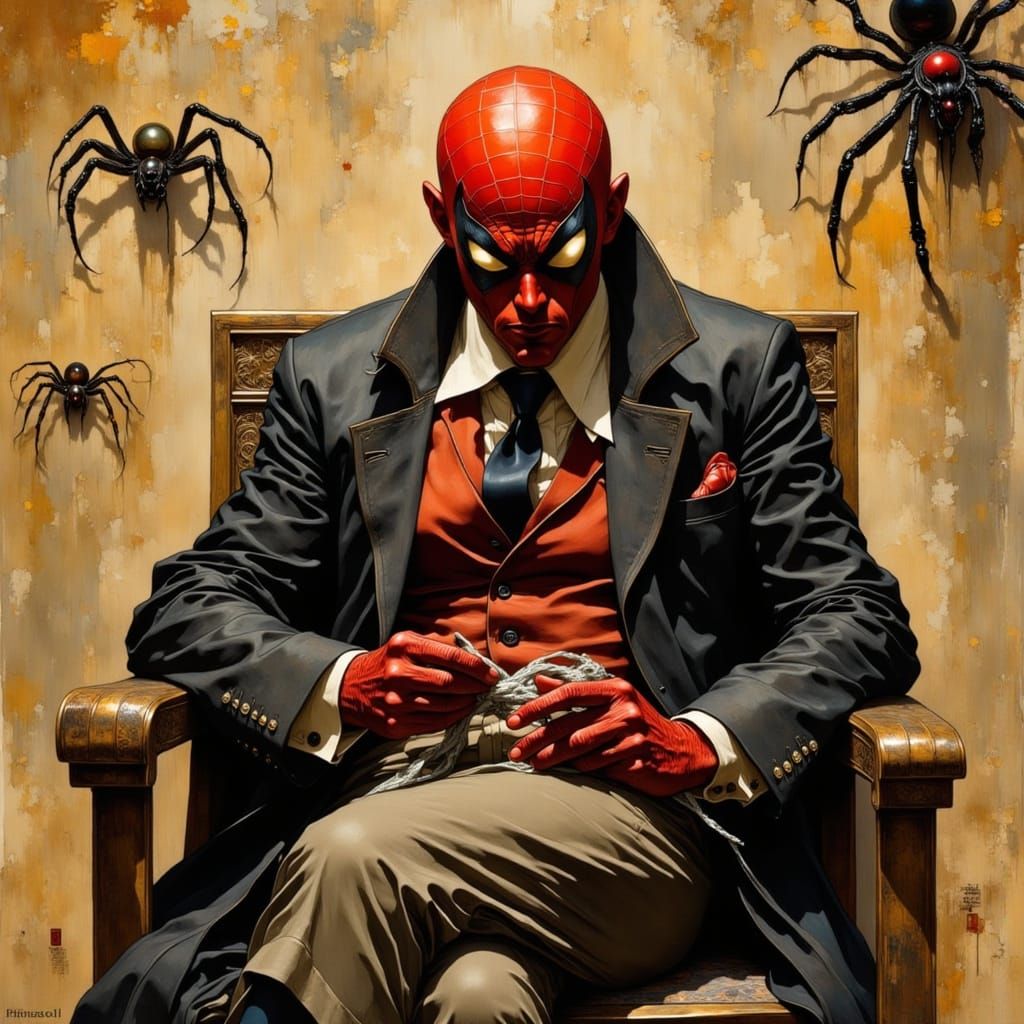 Old Spiderman with a Knitting Twist, in a Sepia Art Nouveau ...