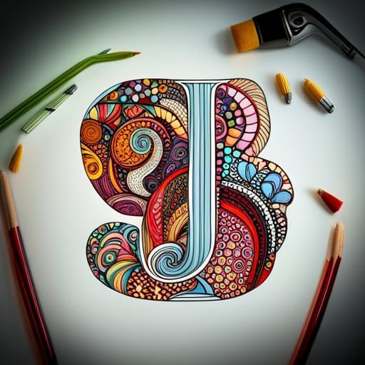 Letter J in Zentangle Style