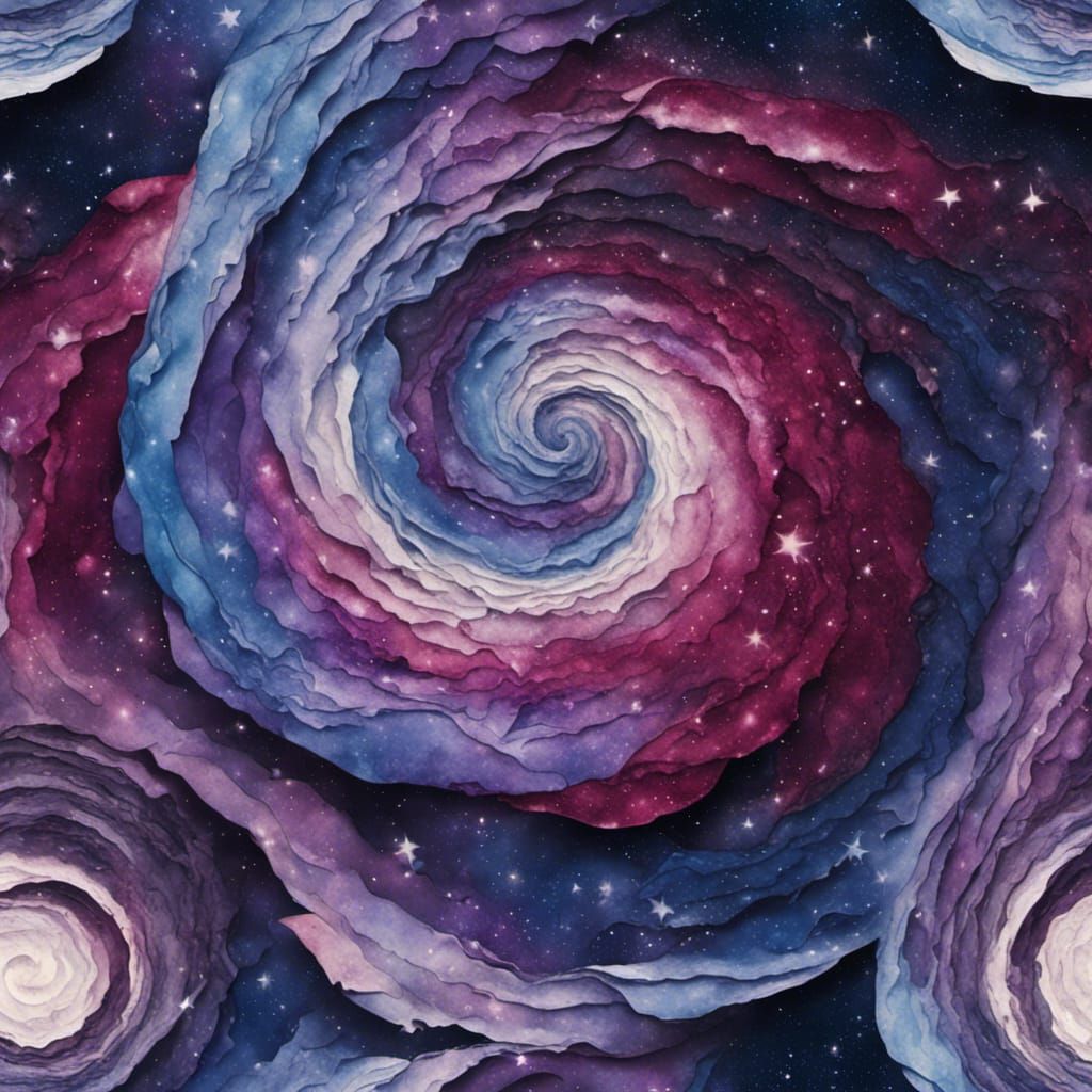 Realistic Spiral 3D Nebula, Layered Torn Paper Collage, Ink ...