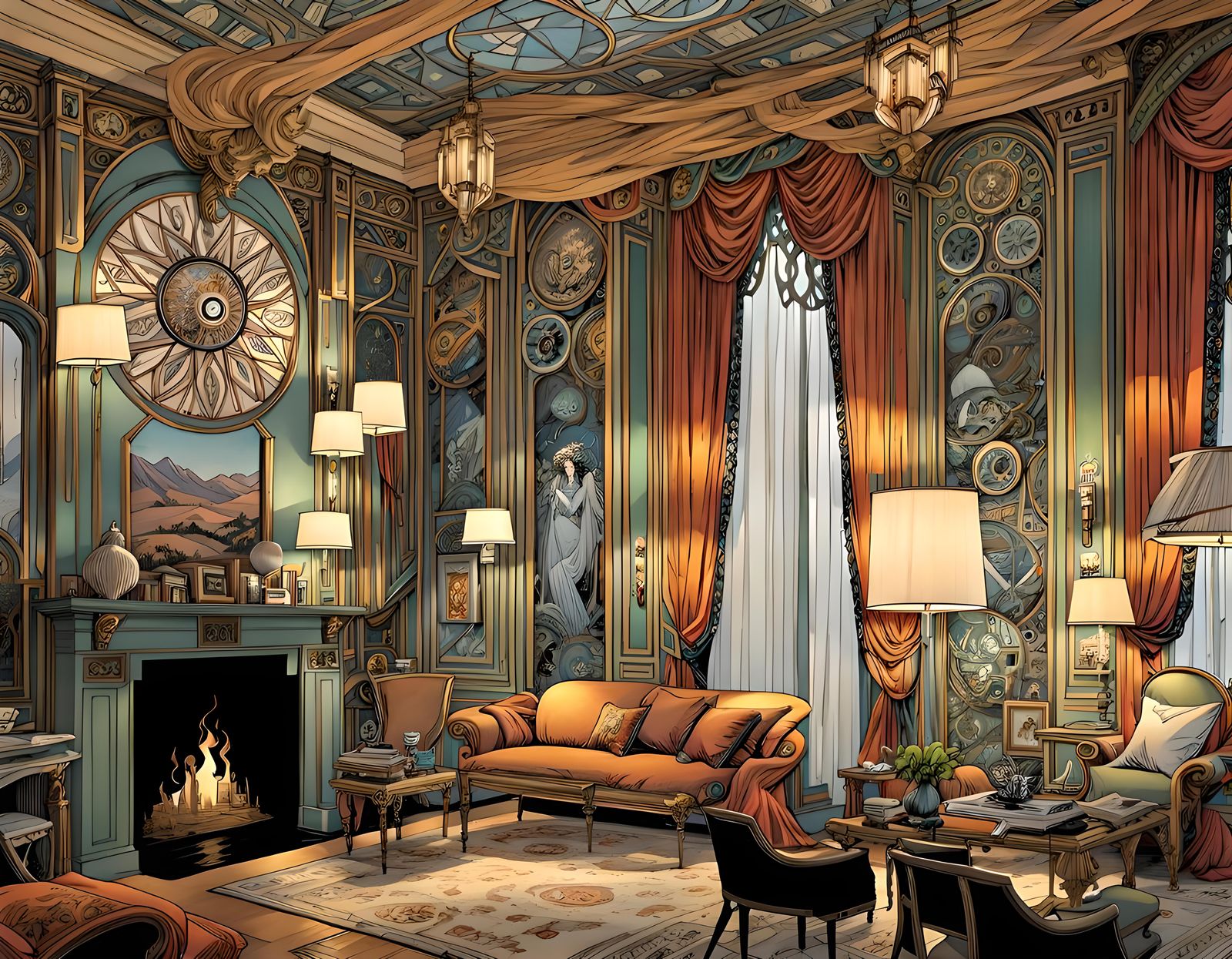 Comic Book Art in Art Nouveau Style