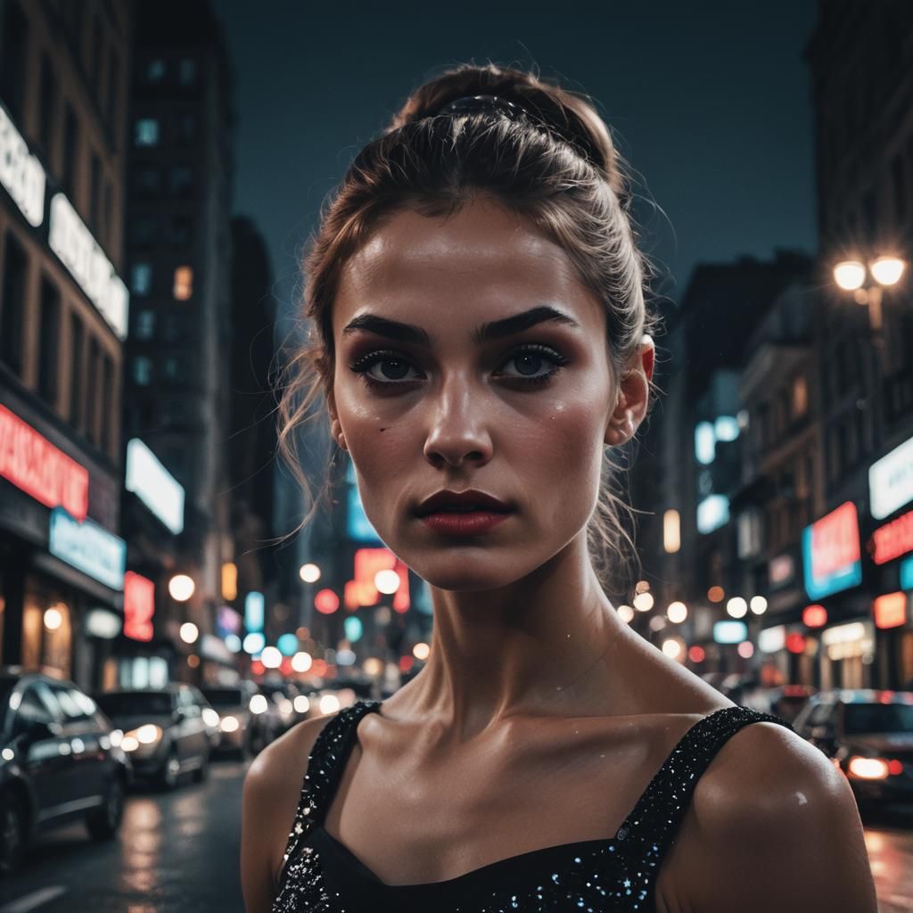 Dramatic Ballerina Portrait in Pop Art Noir Style