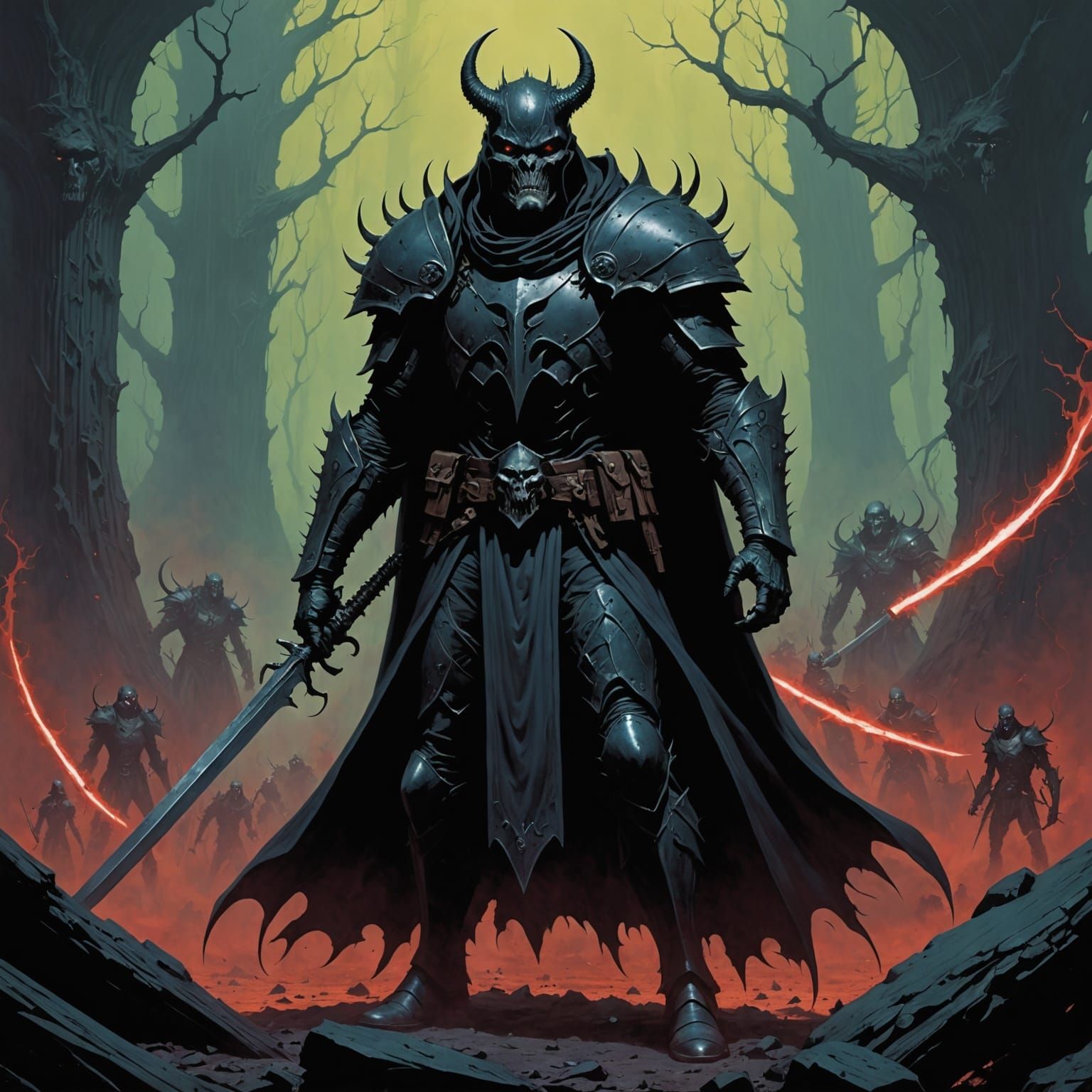 Tormented Warriors in a Bleak, Gothic Landscape