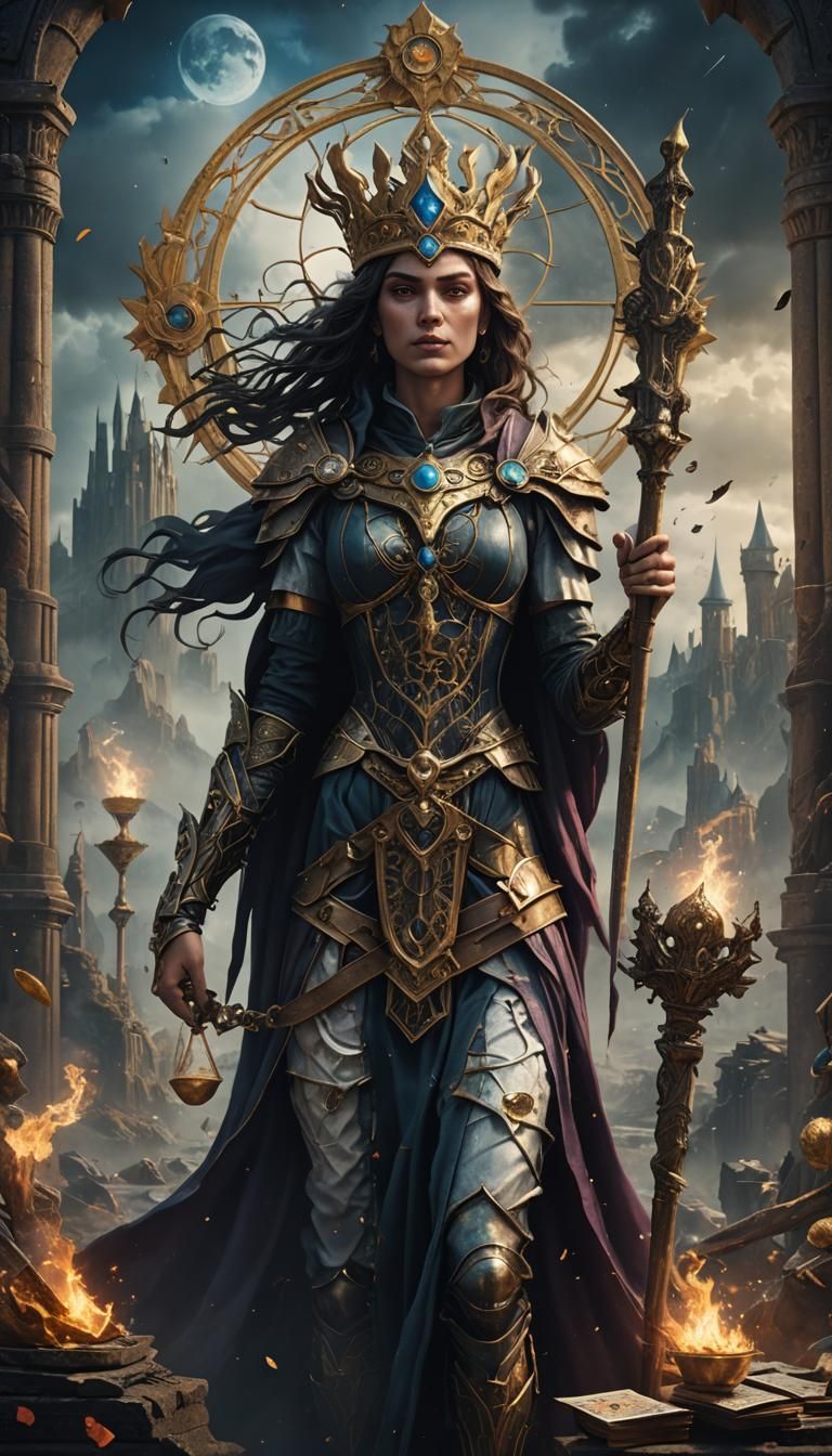 Justice Tarot Card: Detailed Fantasy Concept Art