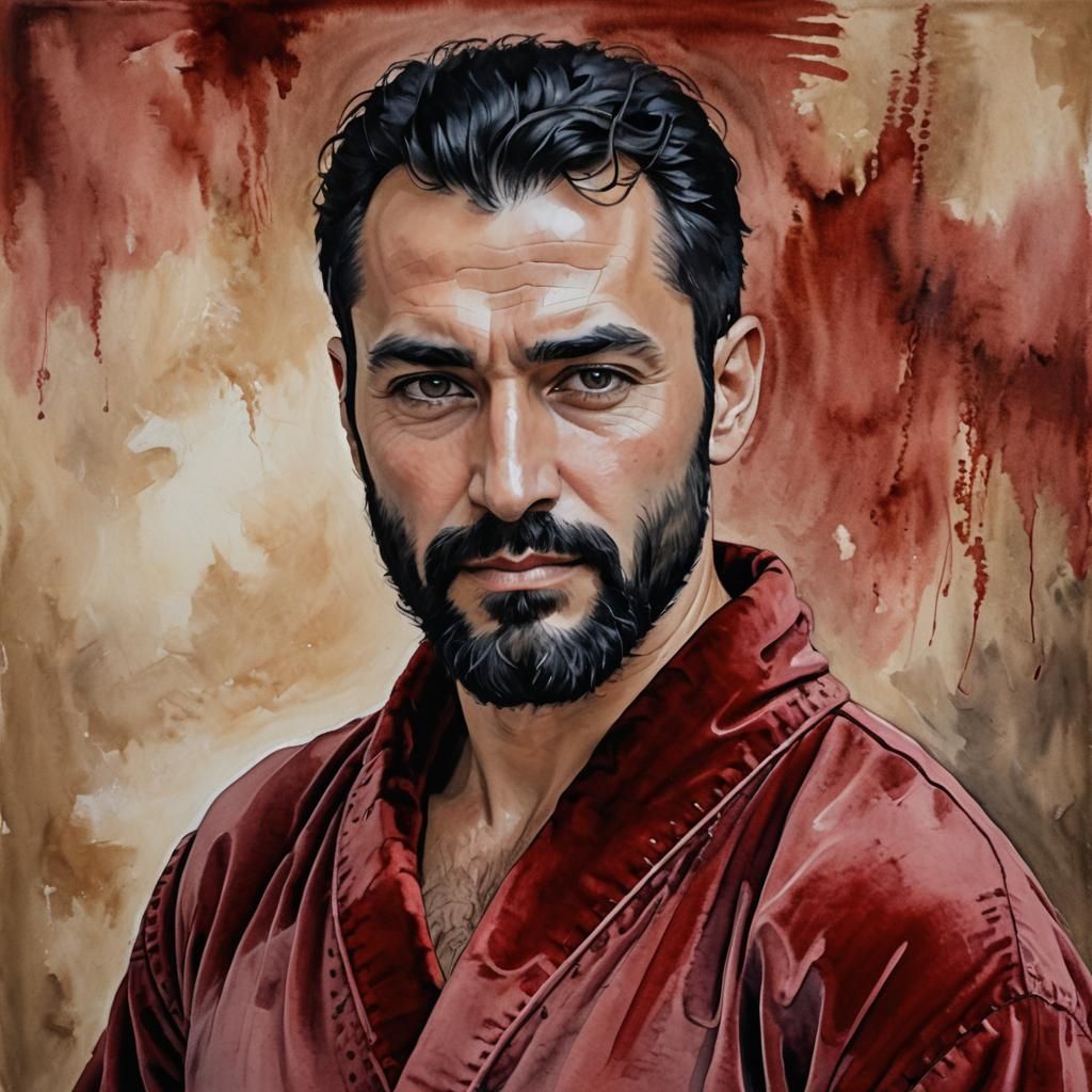 Man in Red Velvet Robe: Impressionist Portrait