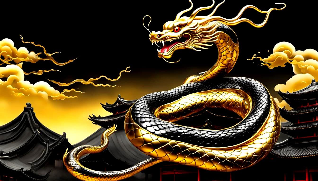 Chinese Serpent Flies Above Yokai Temple: Manga Art