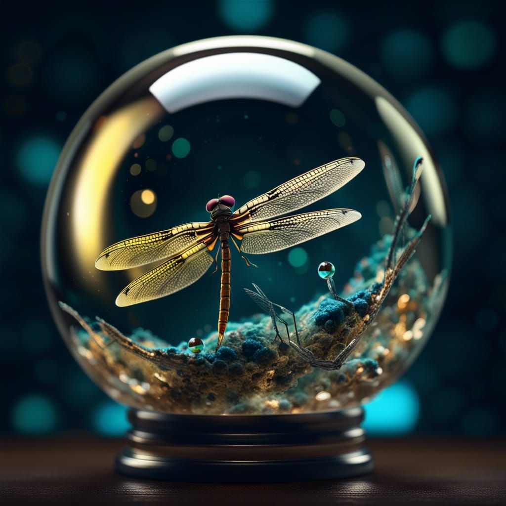Dragonfly in Glass Sphere on the Moon