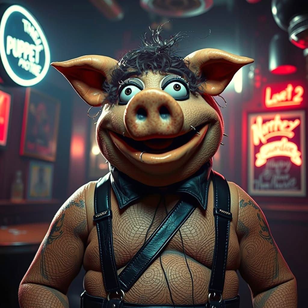 Muppet Pig Man with Piercings in Sinister Flophouse