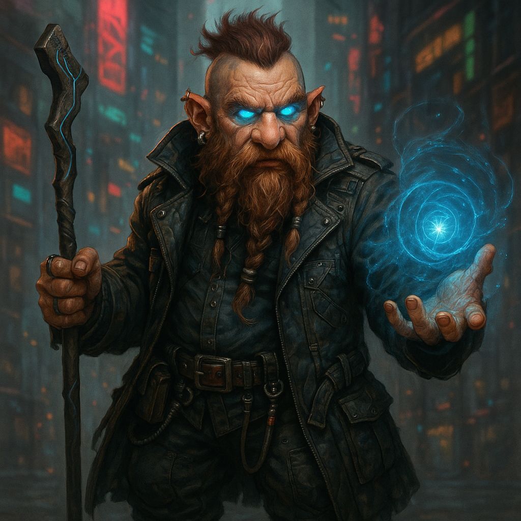 Cyberpunk Dwarf Mage in Shadowrun