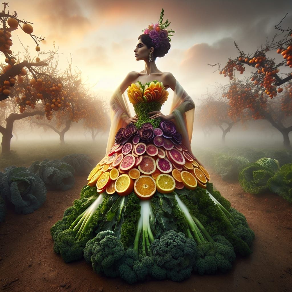 Fruit and Vegetable Haute Couture Gown in Orchard