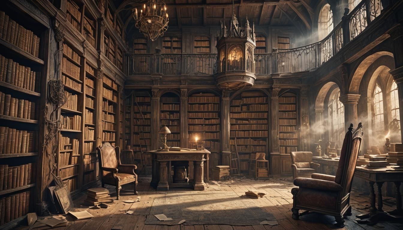 Dusty Medieval Library in Tower Room