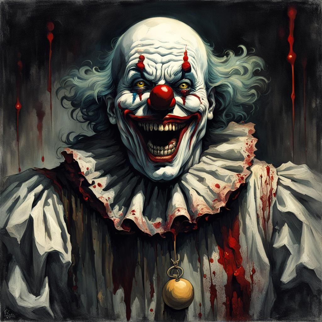 Creepy, Blood-Soaked Clown with a Horrific Smile
