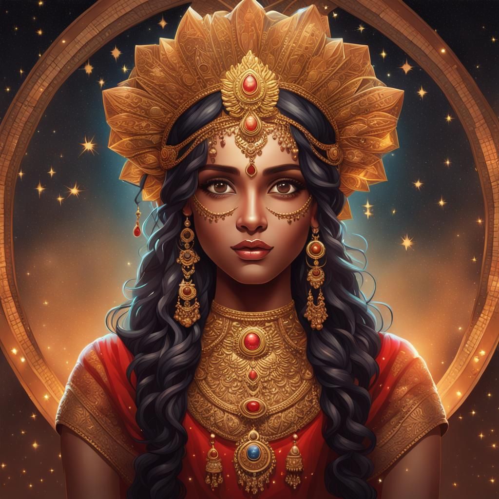 Beautiful Indian Girl Portrait with Symmetrical Crown