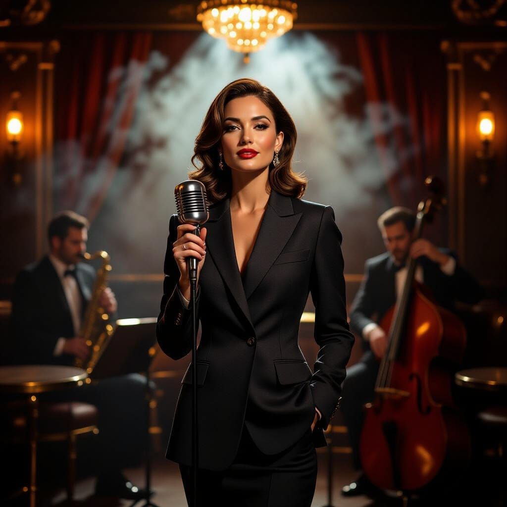 Sophisticated Businesswoman in Vintage Jazz Club