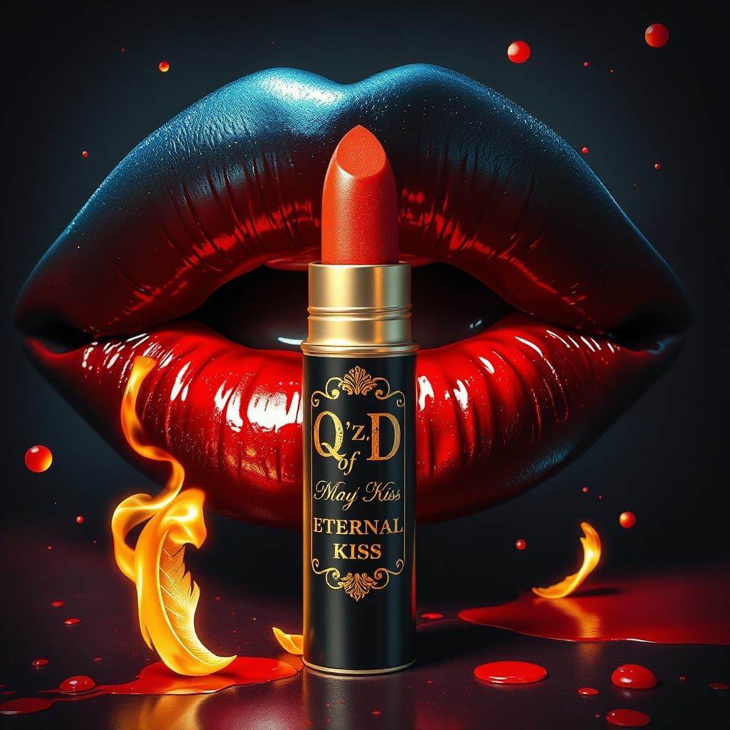 Sensual Lips Eternal Kiss in Golden Hyperrealistic Art