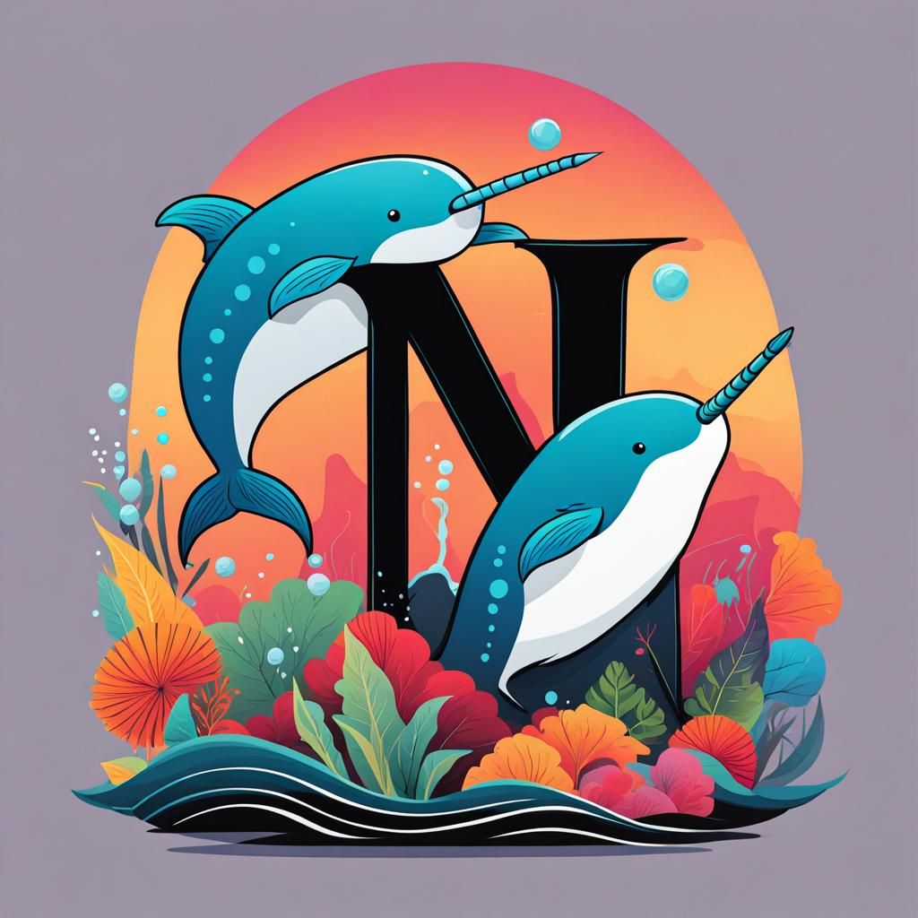 Narwhal Poster with Black Letter N