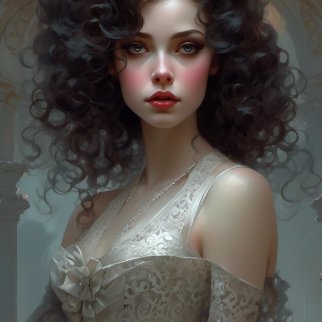 Rococo Portrait of Lady in Velvet and Lace