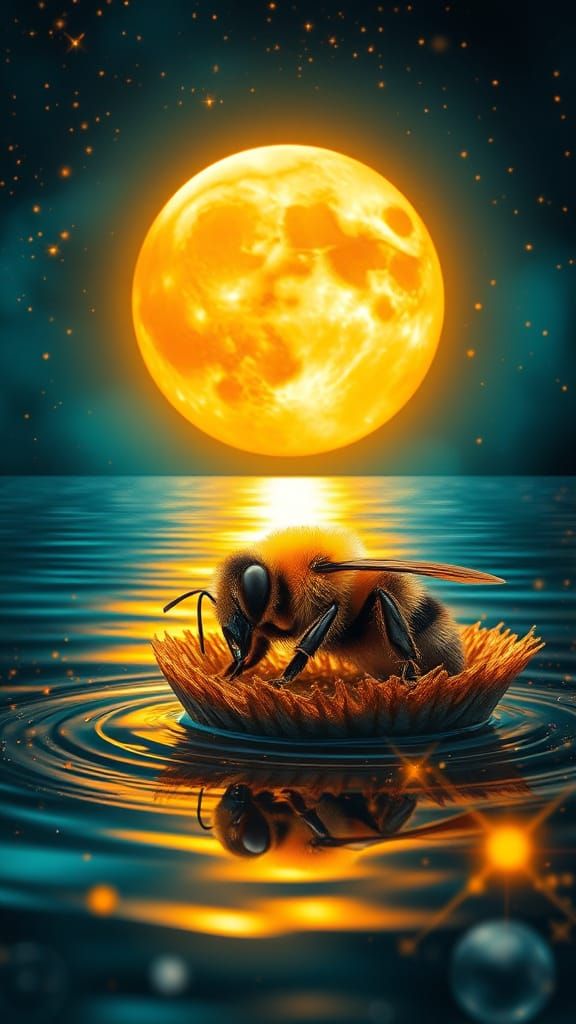 Sleepy Bumble Bee Yawning at Sunset in Watercolor