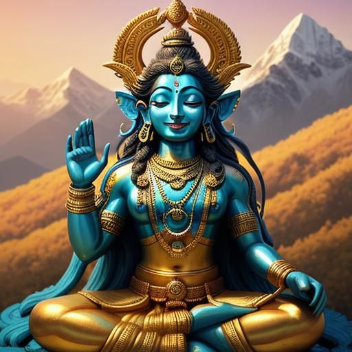 Laughing Shiva in Himalayan Sunset: Raja Ravi Varma Style