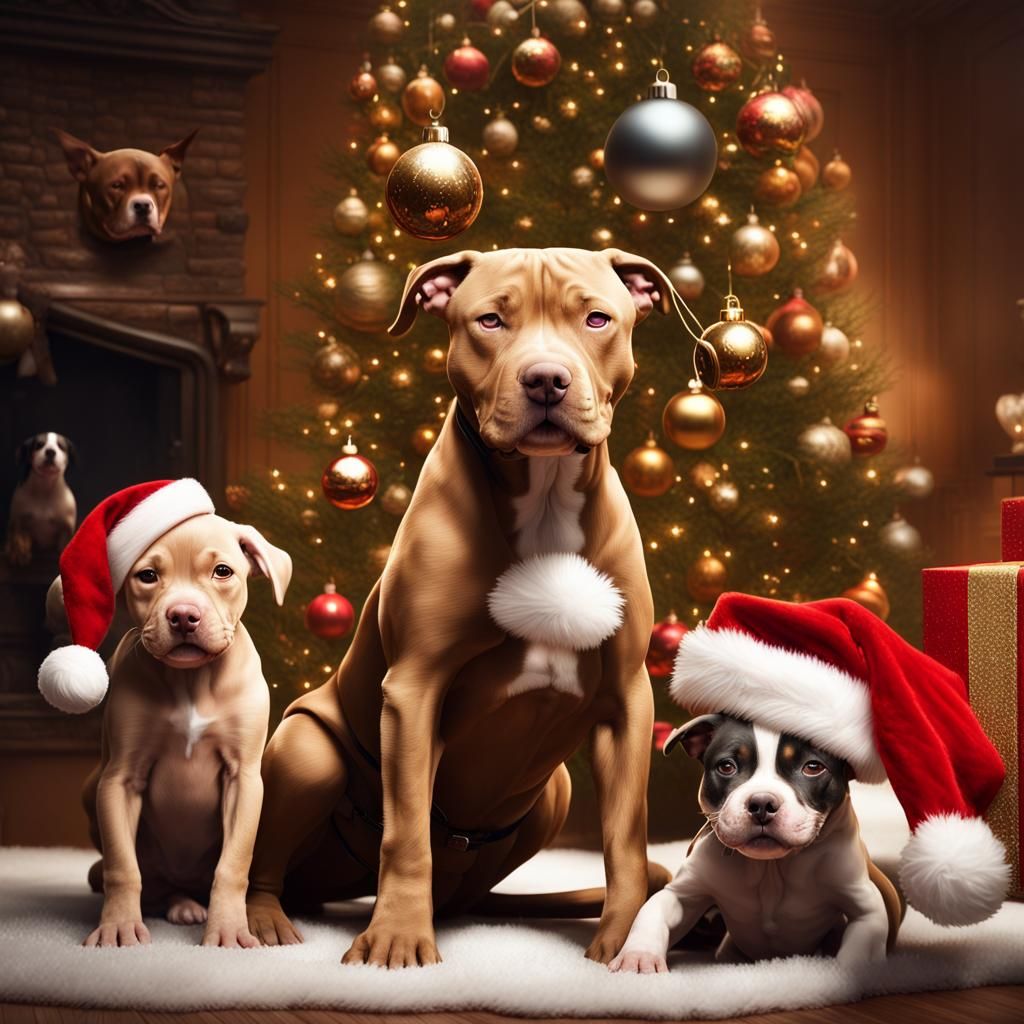 Pitbulls Playing with Christmas Ornaments: Digital Matte Pai...