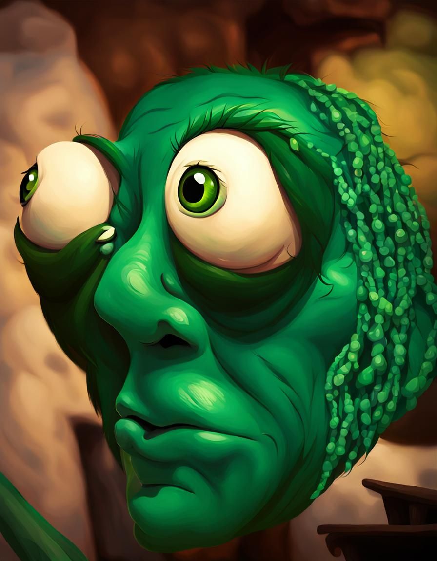 Green Troll Face with Bulging Eyes