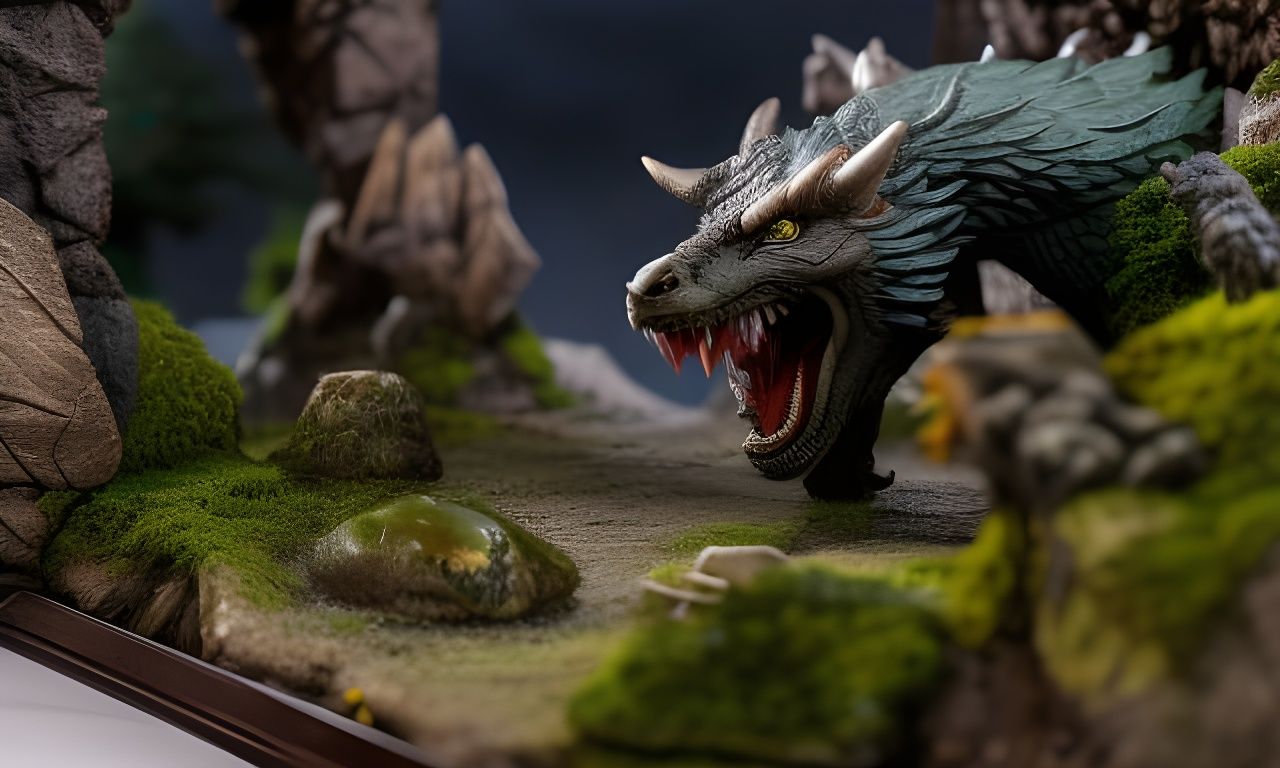 Epic Dragon Miniature Wargaming Diorama in Biopunk Style