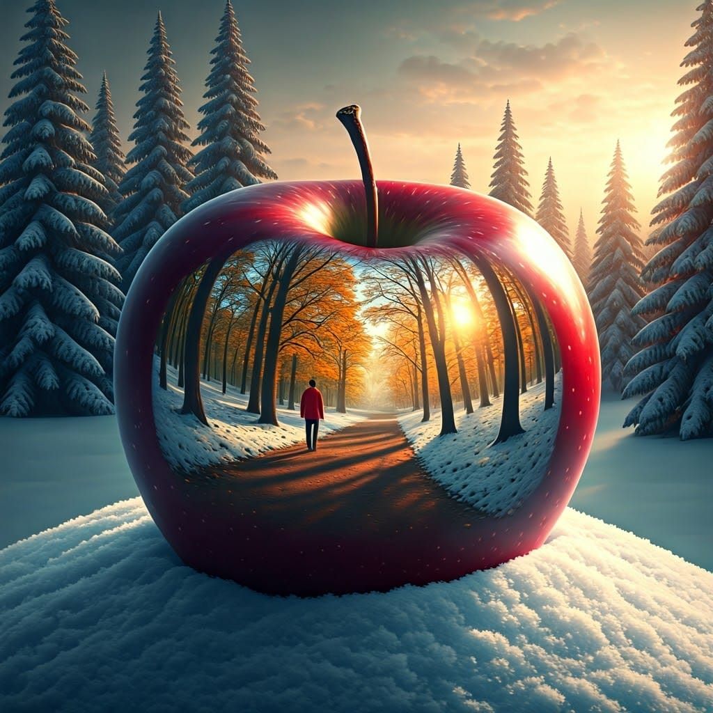 Apple in the snow.