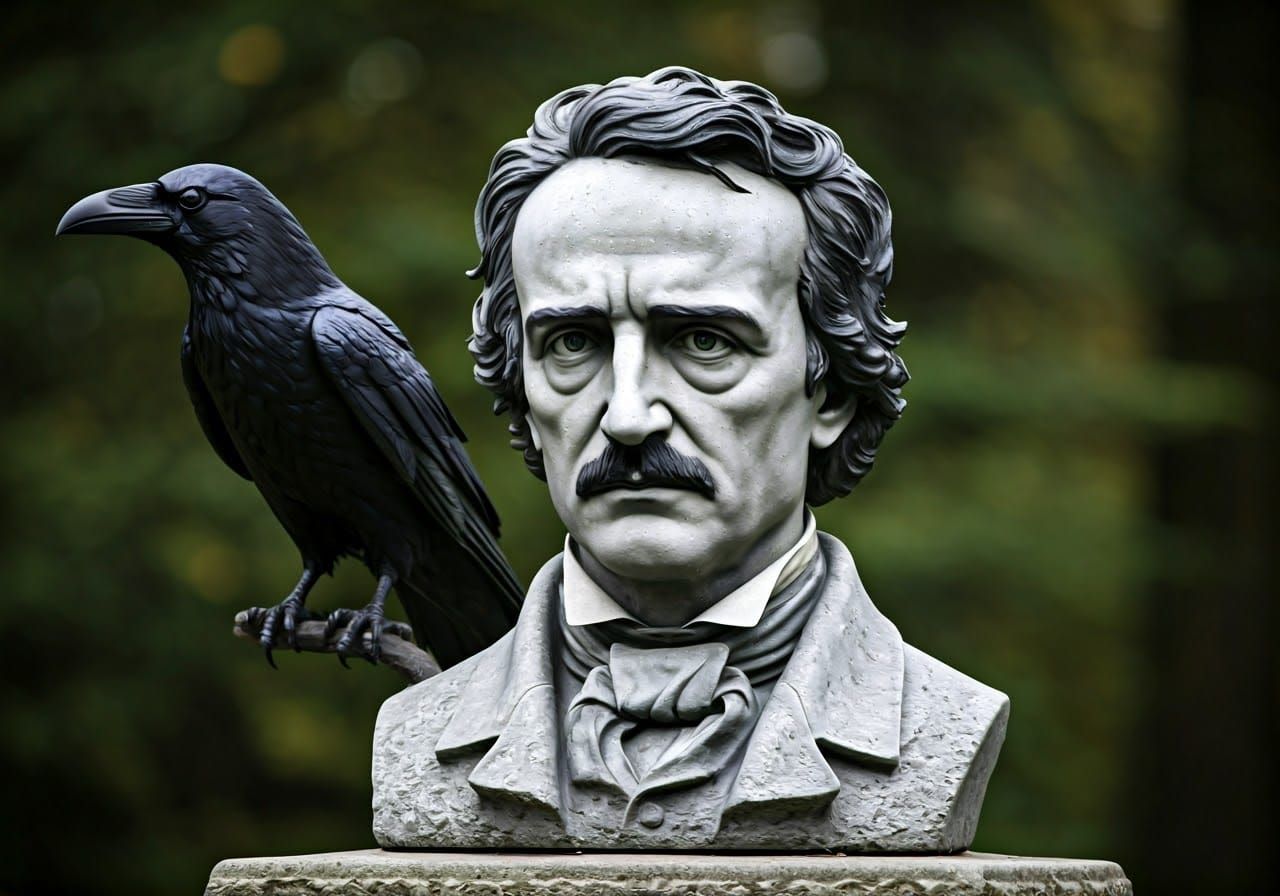 Raven on Stone Bust: Gothic Literature