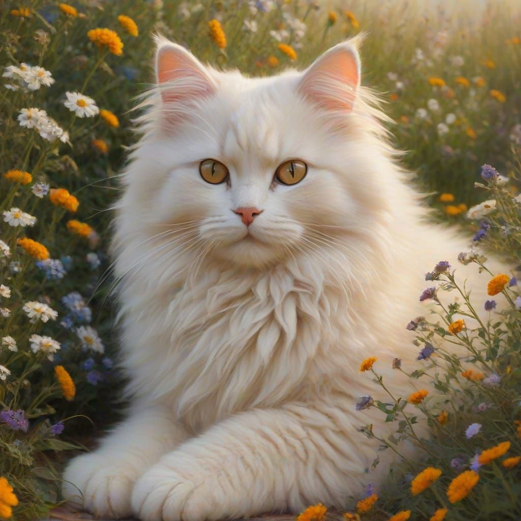 Whimsical Impressionist Oil Painting of Cuddling Cat in Knit...