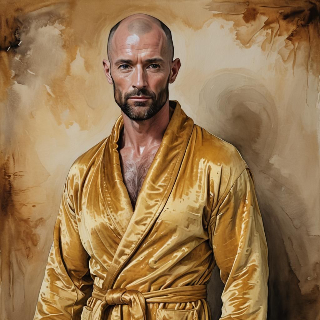 Bald Man in Golden Robe, Alcohol Ink Art