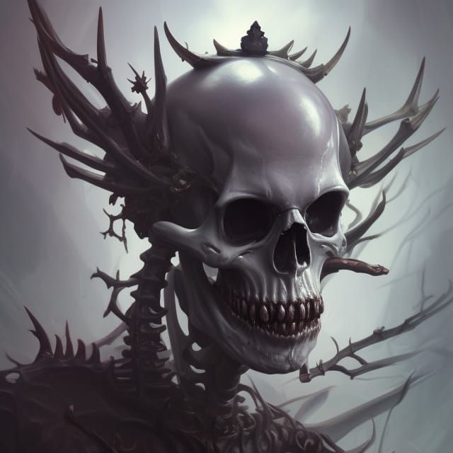 Skeletal Demon King Portrait in Hyperdetailed Style