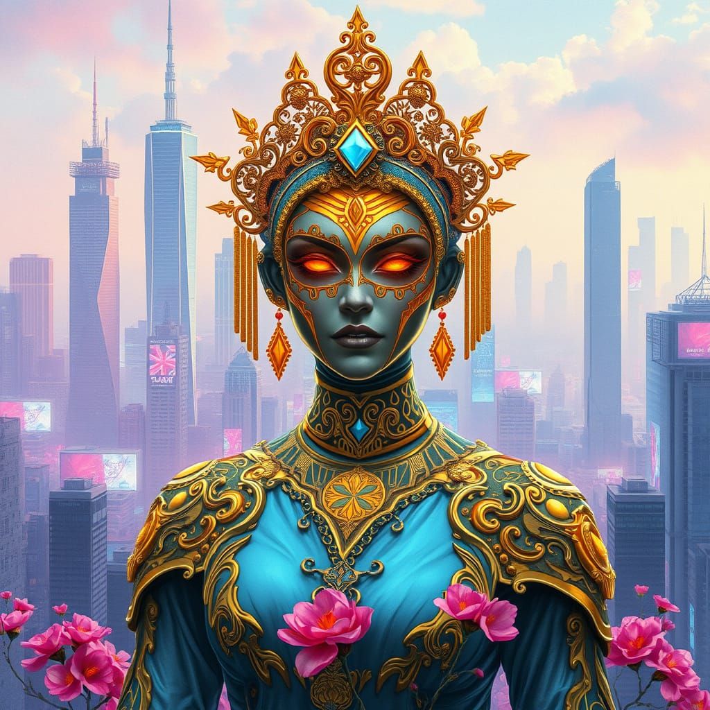 Cyberpunk High Priestess in Regal Splendor