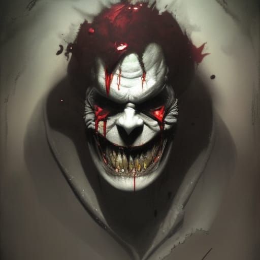 Sinister Clown with Balloon in Gothic Horror Style