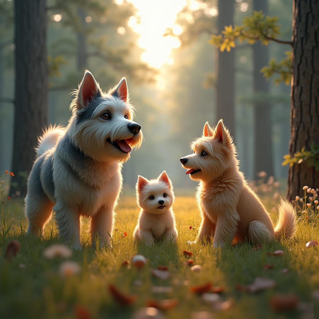 Chorkie Puppies and Fox Cubs Play in Forest
