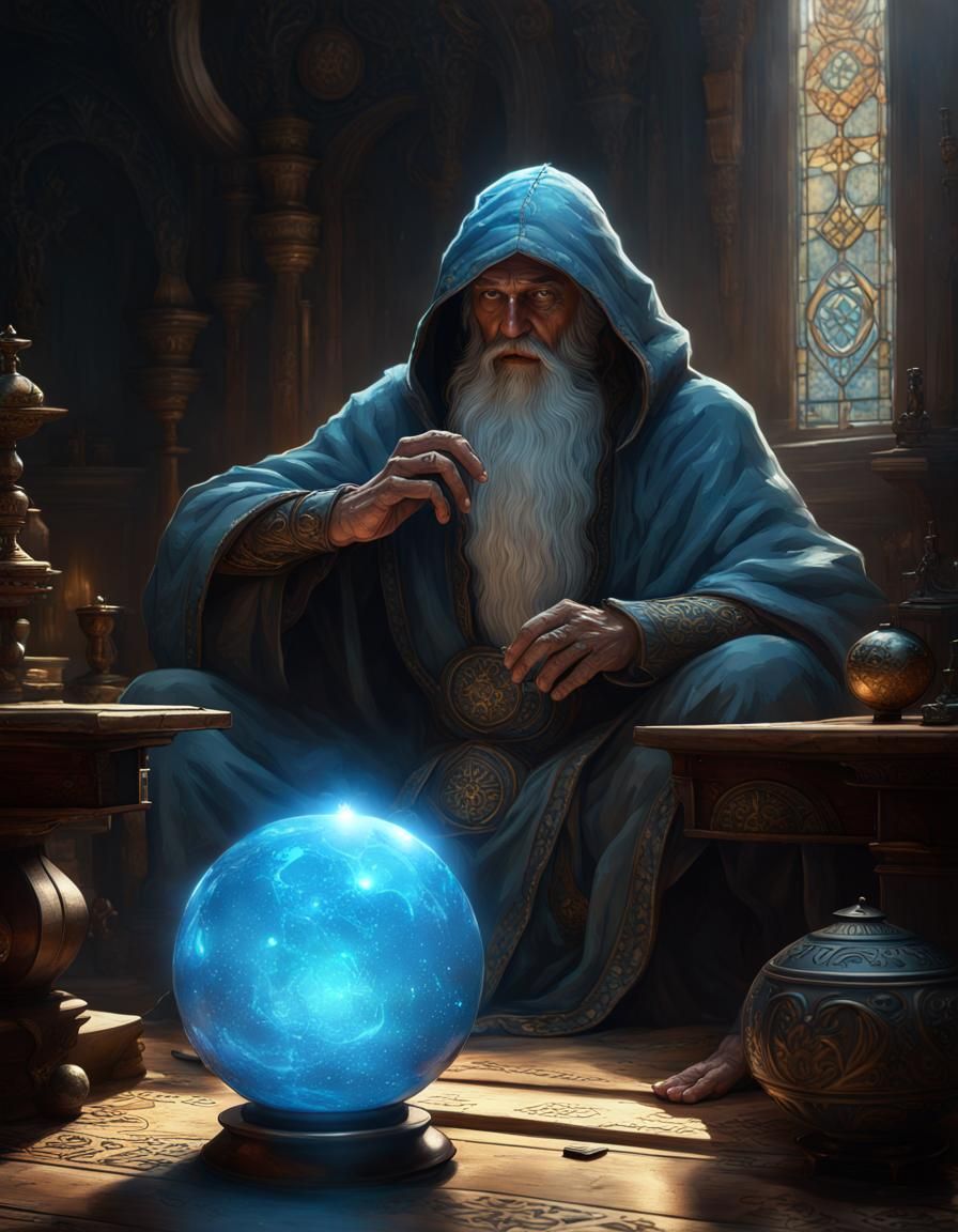 Wizard Pondering Orb: Dark Fantasy Concept Art