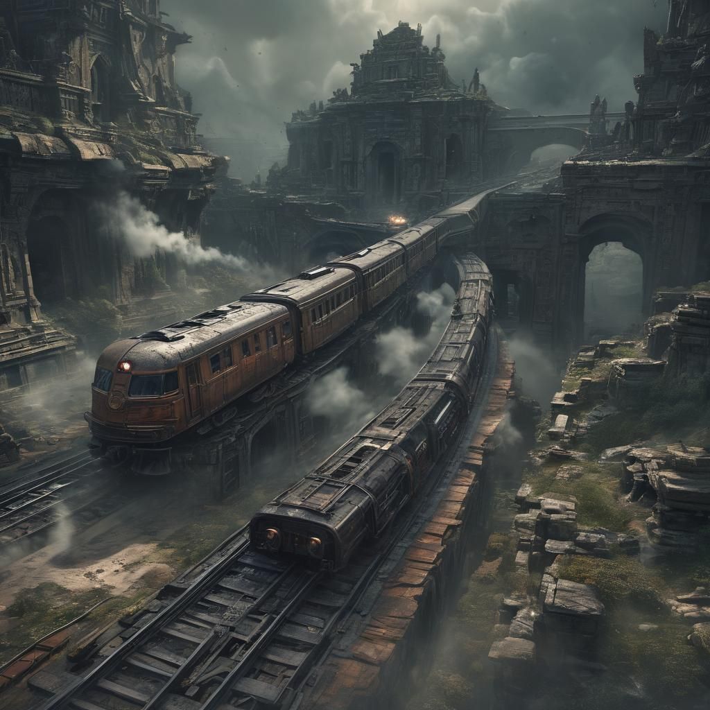 Mystical Train Hurtles Through Time Vortex in Dark Fantasy