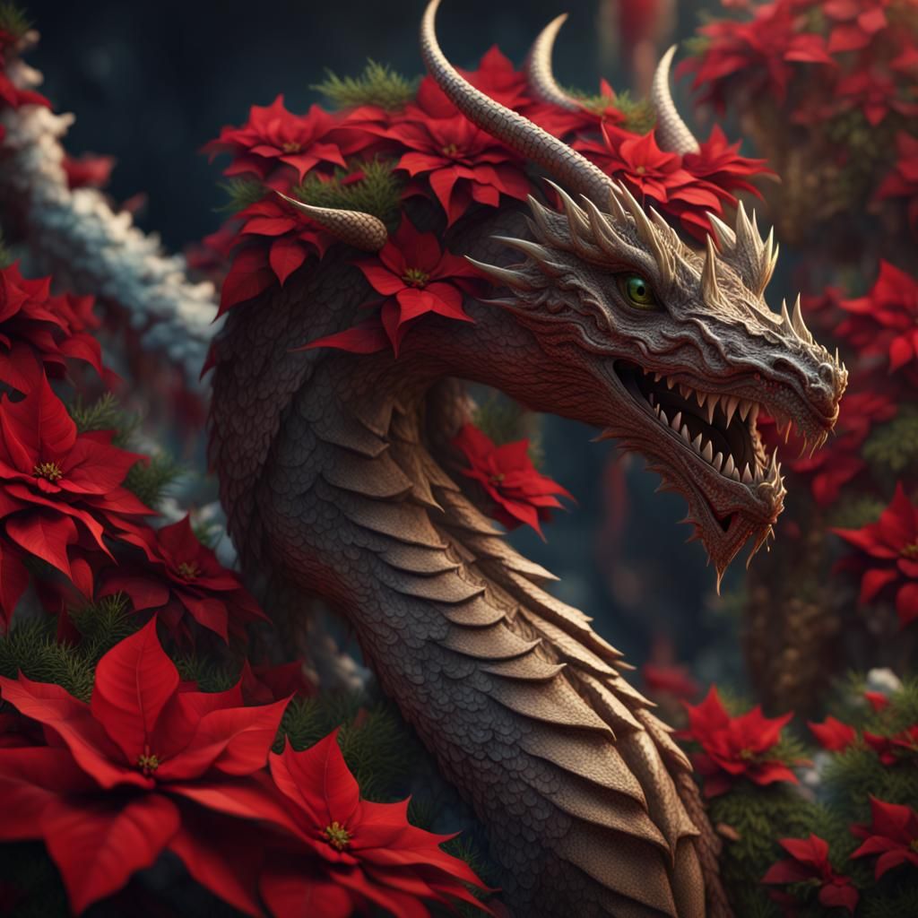 Poinsettia Dragon: Detailed Fantasy Concept Art