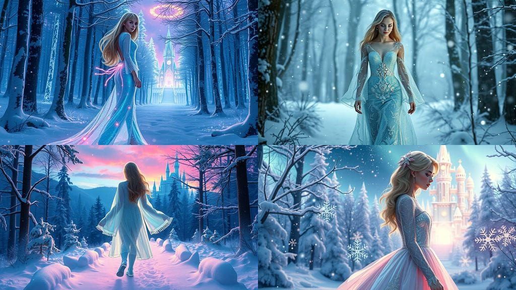 Surreal Goddess Walks Under Northern Lights in Crystal Snow