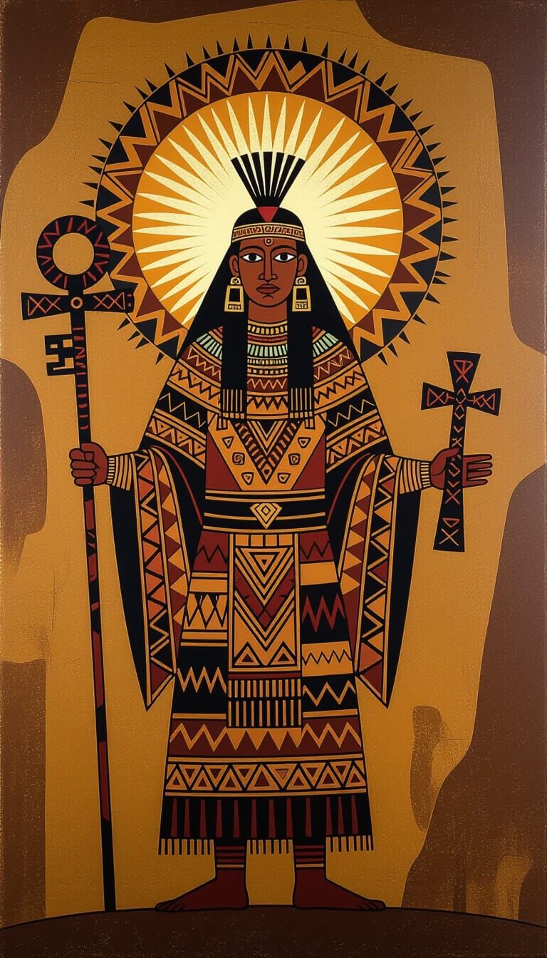 Shamanic Figure in Ancient Cave Art Style with Radiant Halo